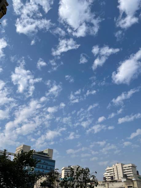 istock Cirrus clouds background against building of Gurgoan 1368739292