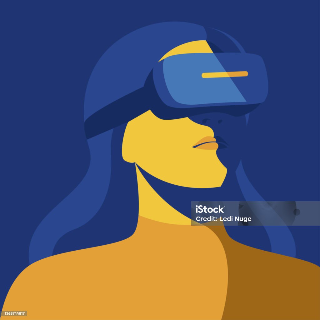 Profile picture man using virtual reality headset. Metaverse digital cyber world technology vector illustration - Royalty-free Simulador Realidade Virtual arte vetorial