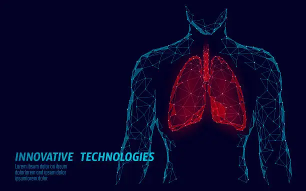 Vector illustration of Man silhouette healthy lungs 3d medicine model low poly. Triangle connected dots glow point. Online doctor World Tuberculosis day modern innovative technology render vector illustration