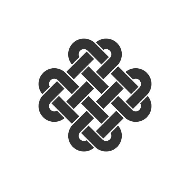 Ancient celtic knot icon. Interlaced loops as a symbol of eternity. Quadruple Solomon's knot. Decorative endless intertwined motif. Infinity idea. Old ornament. Vector illustration, flat, clip art. celtic knot symbol of eternal love stock illustrations
