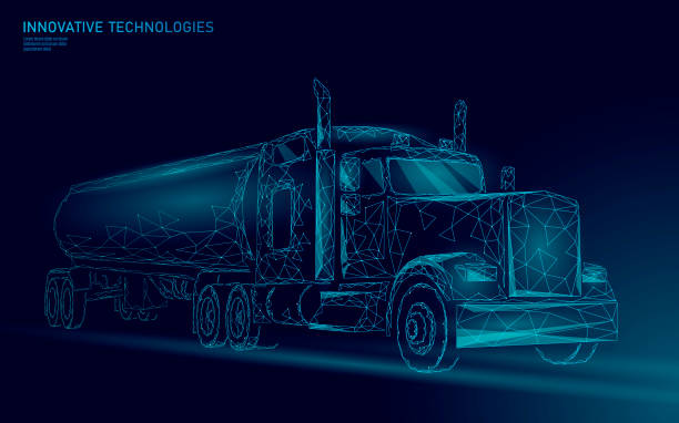 istock American truck low poly. Logistic transportation business trailer. Fast speed industry cargo delivery big heavy vehicle perspective view on highway. 3D vector illustration 1368750557