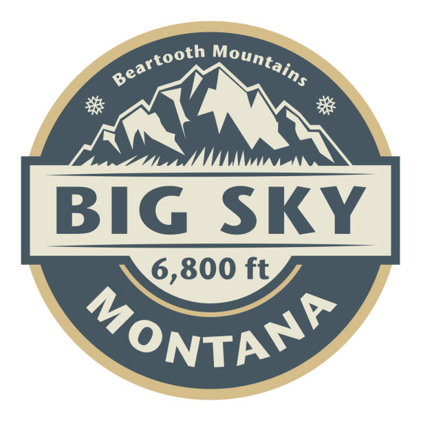 ilustrações de stock, clip art, desenhos animados e ícones de emblem with the name of big sky, montana - mountain mountain range snow cloudscape