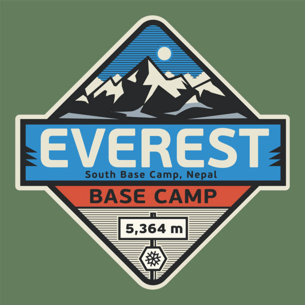 Emblem with the name of Mount Everest, Base Camp Abstract stamp or emblem with the name of Mount Everest, Base Camp, vector illustration base camp stock illustrations