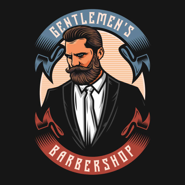 istock Gentlemen barbershop badge emblem with ribbons 1368755684