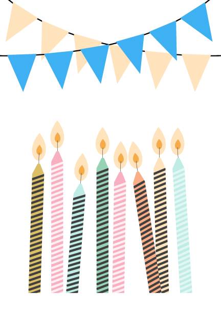 istock Candles and flags on white background.Colorful birthday candles flat design. 1368756561