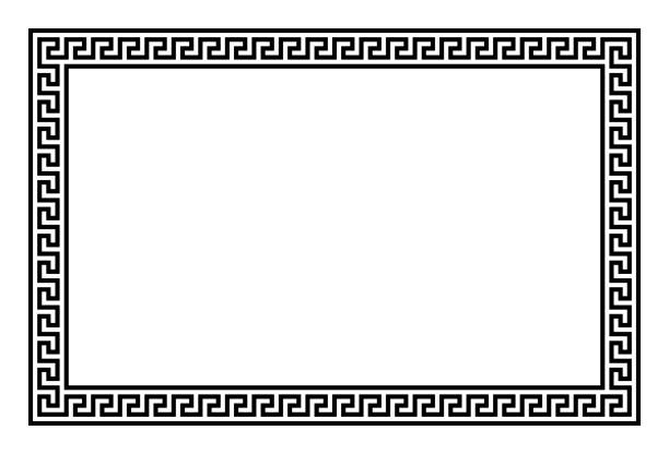 Jagged meander pattern, rectangular frame with Greek key pattern Jagged meander pattern, a rectangular frame and decorative border, made of lines, shaped into a repeated motif. This style can be found in classical Greece and Rome, known as Greek key or Greek fret. meandros stock illustrations