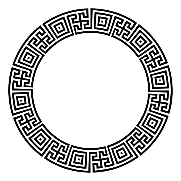 podwójny wzór meandru, wykonany z kwadratów i krzyży, rama koła - swastyka hinduska stock illustrations