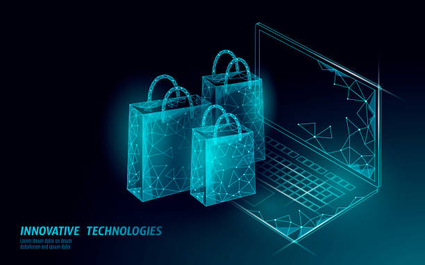 istock Shopping bag low poly design 3D. Online shop smartphone trade market technology. Vector illustration 1368758857