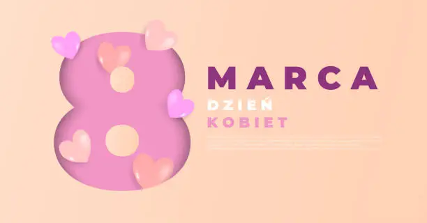 Vector illustration of 8 march, happy woman day. 8 marca dzien kobiet background.