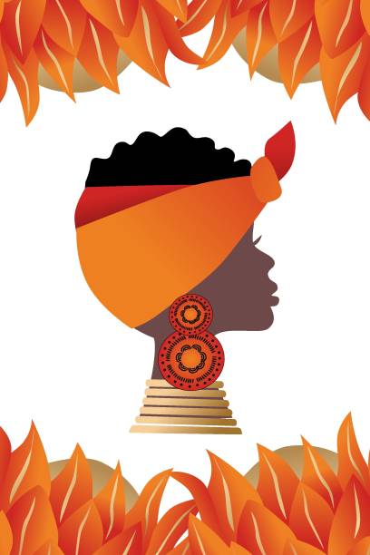 ilustrações, clipart, desenhos animados e ícones de vetor, pôster, luxuoso retrato feminino africano, perfil da mulher. coleção de arte contemporânea.  pôster em estilo trandy - afro women african descent silhouette