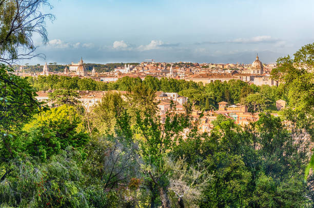 widok z lotu ptaka na rzym z janiculum hill, włochy - janiculum zdjęcia i obrazy z banku zdjęć