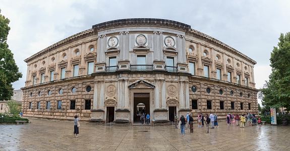 New York City, USA - February 3, 2019: Panoramic view of the front entrance to the Metropolitan Museum of Art.