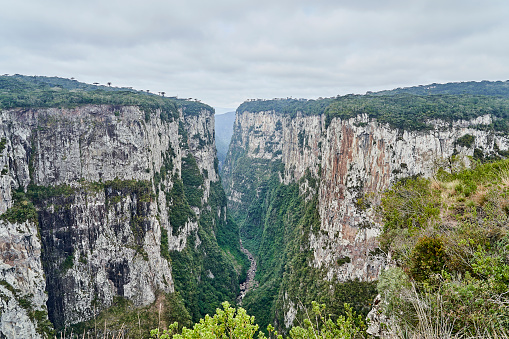 Itaimbezinho canyon at the Aparados da Serra National Park, located in the Serra Geral range of Rio Grande do Sul and Santa Catarina between coastal forests, grasslands and Araucaria moist forests
