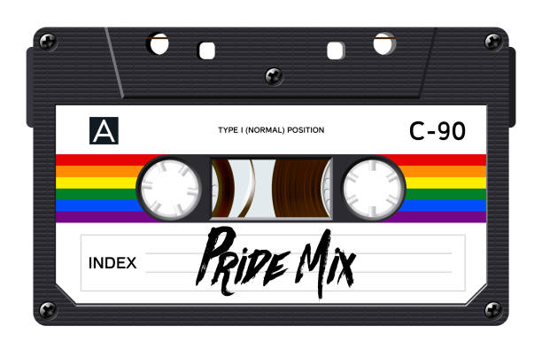 cassette with retro label as vintage object for 80s revival mix tape design - 唱片騎師 插圖 幅插畫檔、美工圖案、卡通及圖標