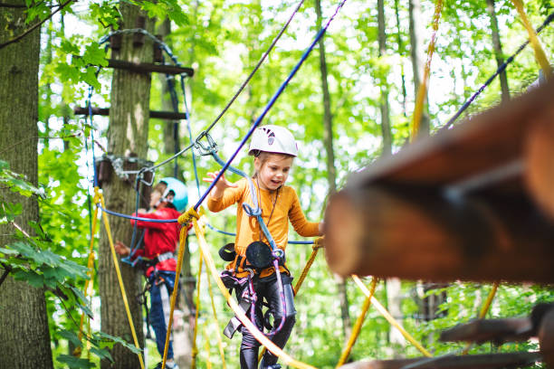istock Children in zip line park 1368780135
