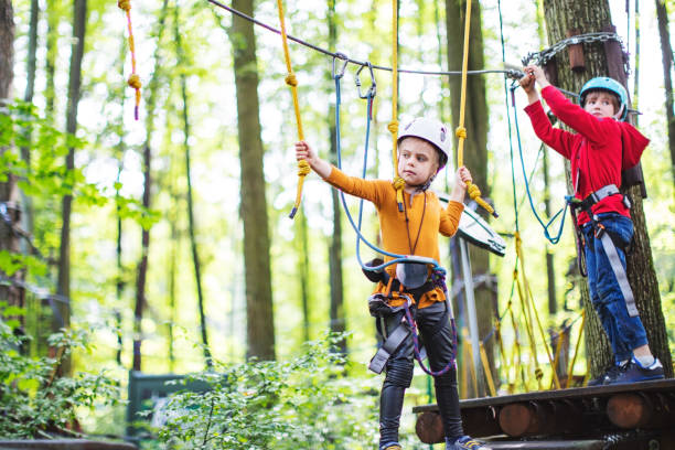 istock Children in zip line park 1368780280