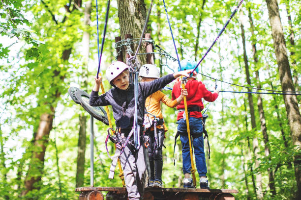 istock Children in zip line park 1368780297