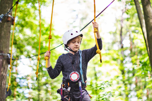 istock Little boy in zip line park 1368780343