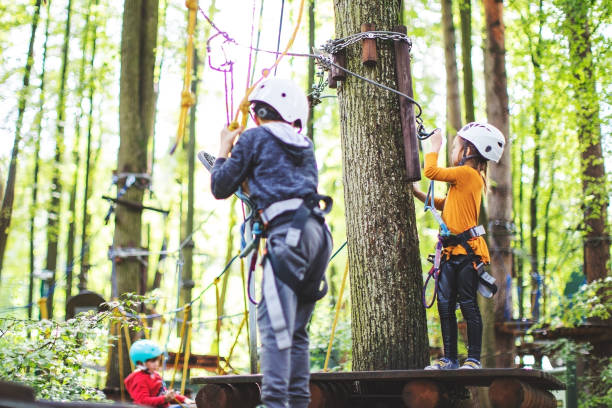 istock Children in zip line park 1368780466