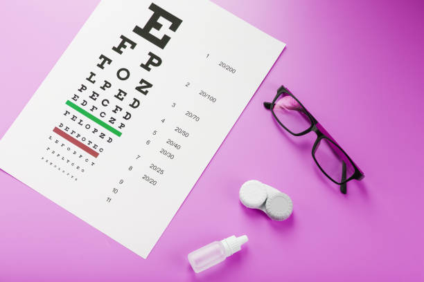 istock Ophthalmologist accessories glasses, lenses and vitamins with a test target for vision correction on a pink background. 1368783828