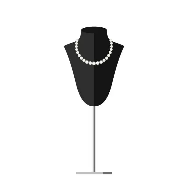 Vector illustration of Pearl necklace on a jewellery necklace bust.