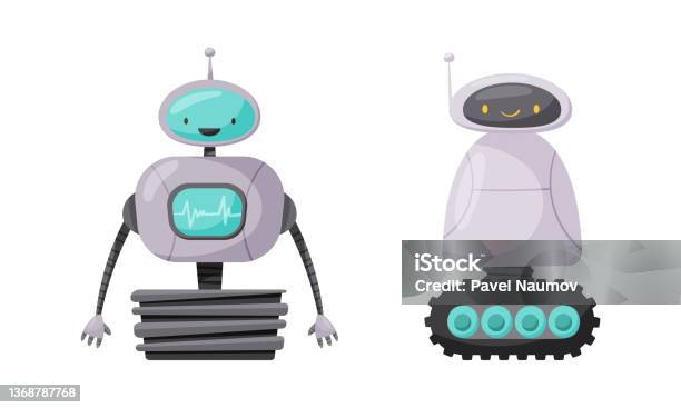 Niedlicher Humanoid Oder Roboter Mit Antenne Als Artificial Intelligence Vector Set Stock Vektor Art und mehr Bilder von Antenne