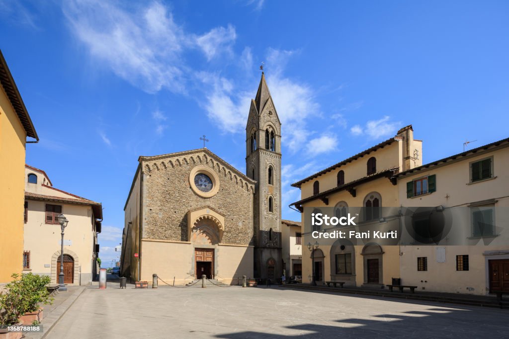 Scarperia e San Piero Tuscan town in italy, Church of Saints Jacopo and Philip Italian town Scarperia and San Piero in Tuscany, Parish Church of Saints Jacopo and Filippo in Scarperia Scarperia e San Piero Stock Photo