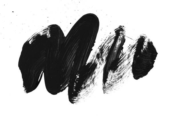 istock Black brush stroke and paint splashes isolated on white background. Abstract brush strokes texture with blots 1368788468