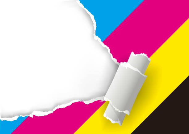 ilustraciones, imágenes clip art, dibujos animados e iconos de stock de papel rasgado con colores de impresión - cmyk
