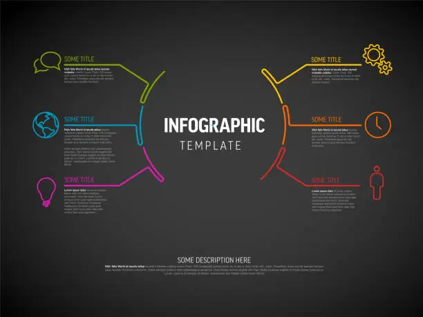 Vector illustration of Vector Dark Infographic schema template with big centre circle