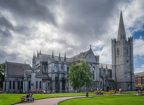 Dublin, Ireland, August 2019 People sightseeing and visiting St. Patricks Cathedral, found in 1191, national cathedral of the Church of Ireland
