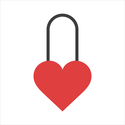 Heart shaped padlock icon on white background. Heart shaped castle silhouette.