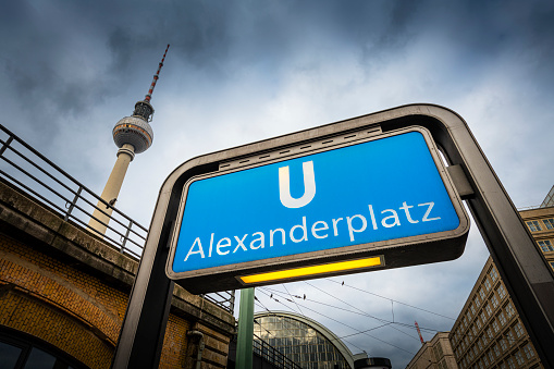Berlin, Germany - November 03, 2021: entrance to metro station of the underground station Alexanderplatz in Berlin