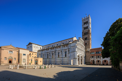 Italian town square St Martin Cathedral, Piazza Antelminelli, Duomo of Lucca