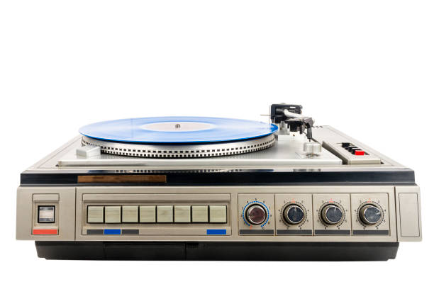 istock Vintage turntable record player with blue vinyl 1368801905