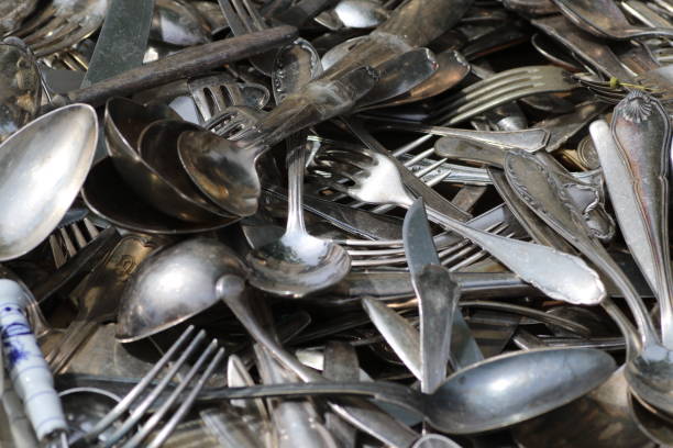istock Collection of used silverware for sale 1368804923