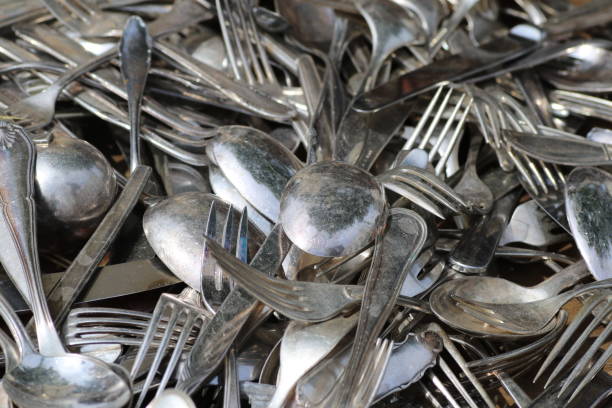 istock Collection of used silverware for sale 1368804927