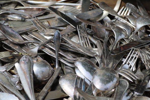 istock Collection of used silverware for sale 1368804942