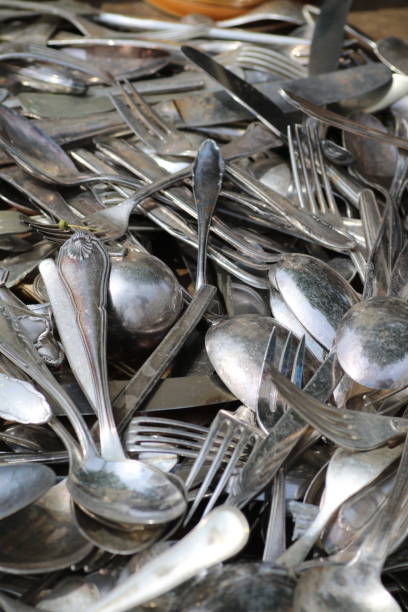 istock Collection of used silverware for sale 1368804974