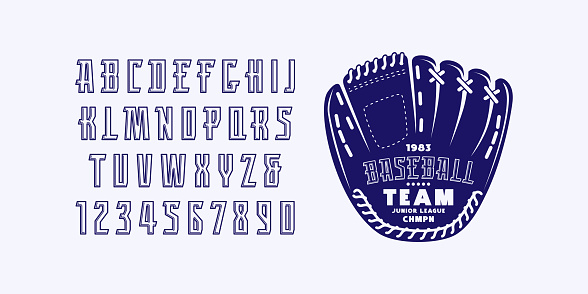 Decorative hollow font in sport style. Letters and numbers for label and t-shirt design. Vector illustration