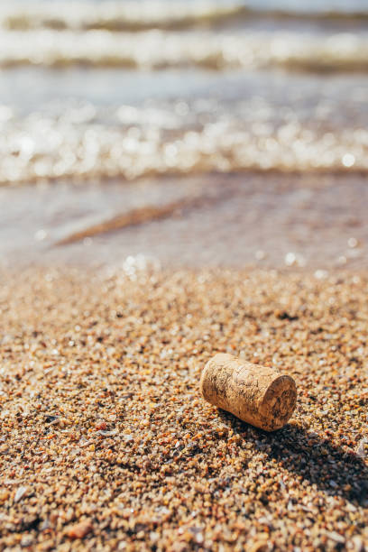 пробка из бутылки, выброшенной на берег - stranded message in a bottle island document стоковые фото и изображения