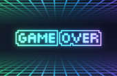 istock Game Over Digital Video Game End Screen Design Background 1368816198