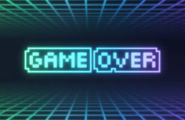 Vector illustration of Game Over Digital Video Game End Screen Design Background