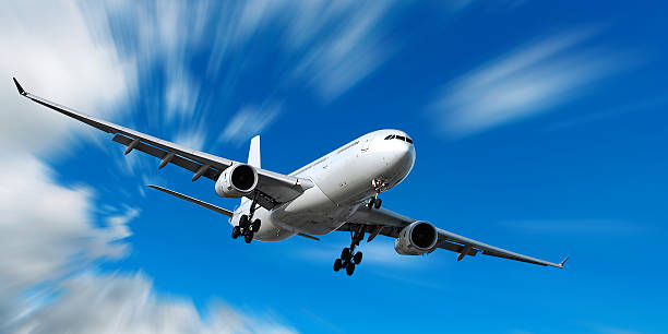 istock jet airplane landing in motion blur sky 136881697