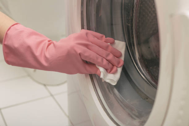 istock Female clean washing machine door 1368820993
