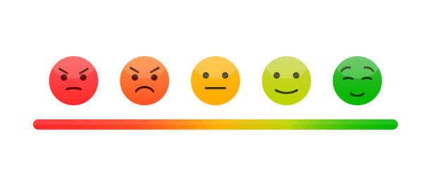 Mood scale, from red angry face to happy green emoji. Customer satisfaction meter. Vector illustration EPS 10 Mood scale, from red angry face to happy green emoji. Customer satisfaction meter. Vector illustration EPS 10 sliding stock illustrations