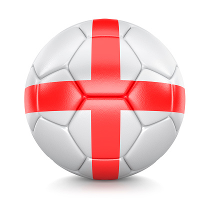 Leather Soccer Ball with Flag of England isolated on white background. 3D Illustration