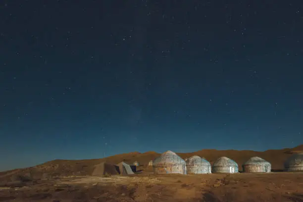 Yurts on the shore of the Aral Sea. High quality photo