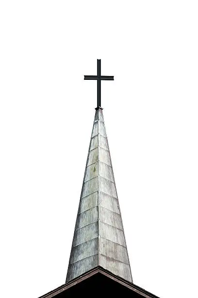 cross and church steeple, isolated on white
