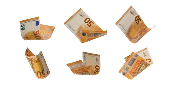 istock Flying 50 euro cash banknotes isolated on white background 1368830907